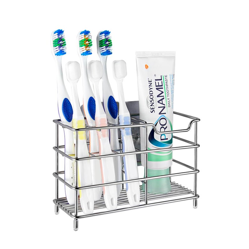 Linkidea Toothbrush Holder for Shower, Bathroom, Stainless Steel Tooth Brush Storage Stand Rack, Wallmount/Countertop 7 Slot Organizer Compatible with Colgate Extra Clean, Oral-B CrossAction - Image 1